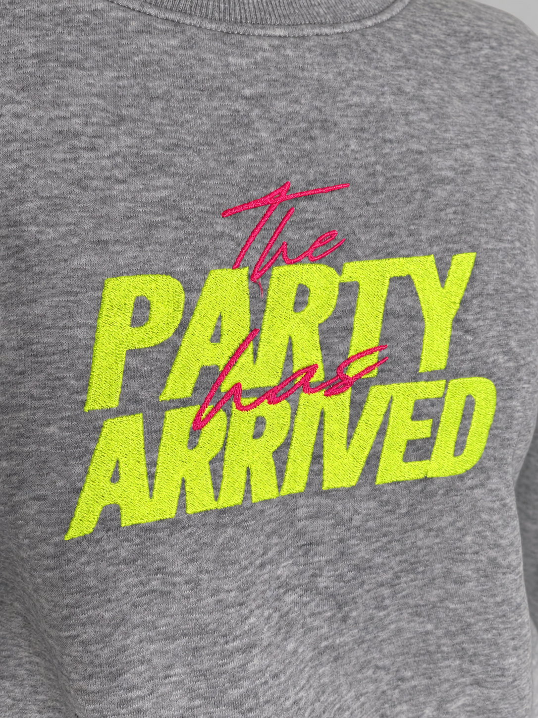 Damen-Oversize-Sweatshirt in Grau mit Statement-Stickerei „The Party Has Arrived